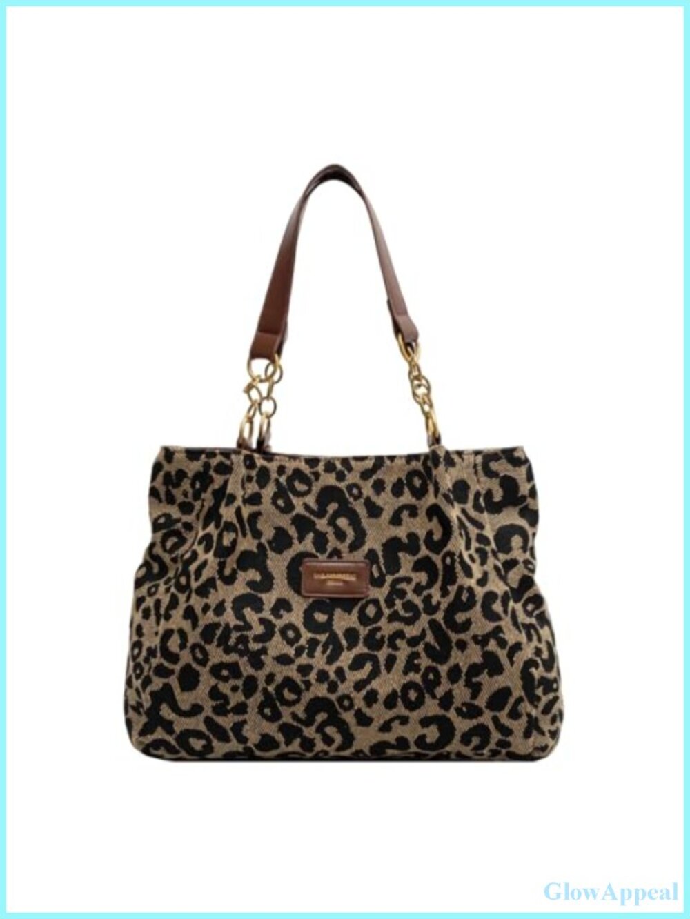 Leopard Print Shoulder Bag - Canvas Tote with Chain Strap, Y2K Style